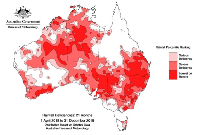 Figure 1: Australian rainfall deficiencies over 21 months